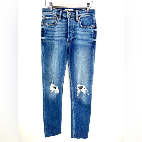 RE/DONE Dusty Destroy High-Rise Ankle Crop Jeans - Picture 2 of 13